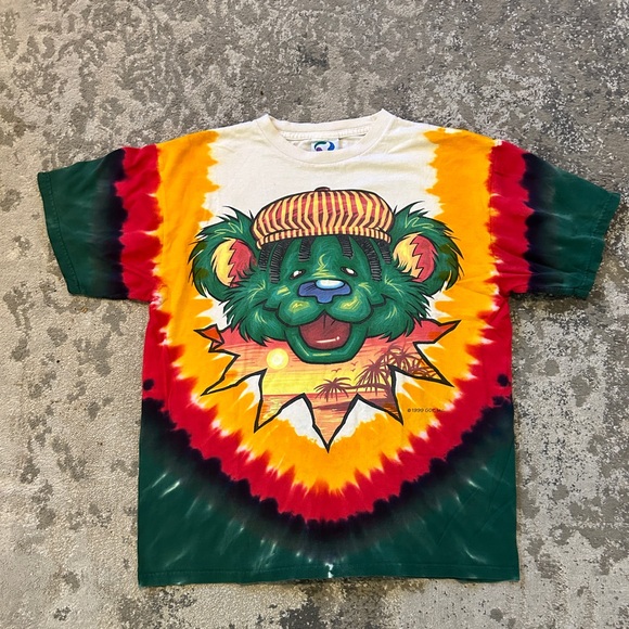 Vintage 1999 Grateful Dead Liquid Blue Dancing Bear Tie-Dye Shirt Men'sM